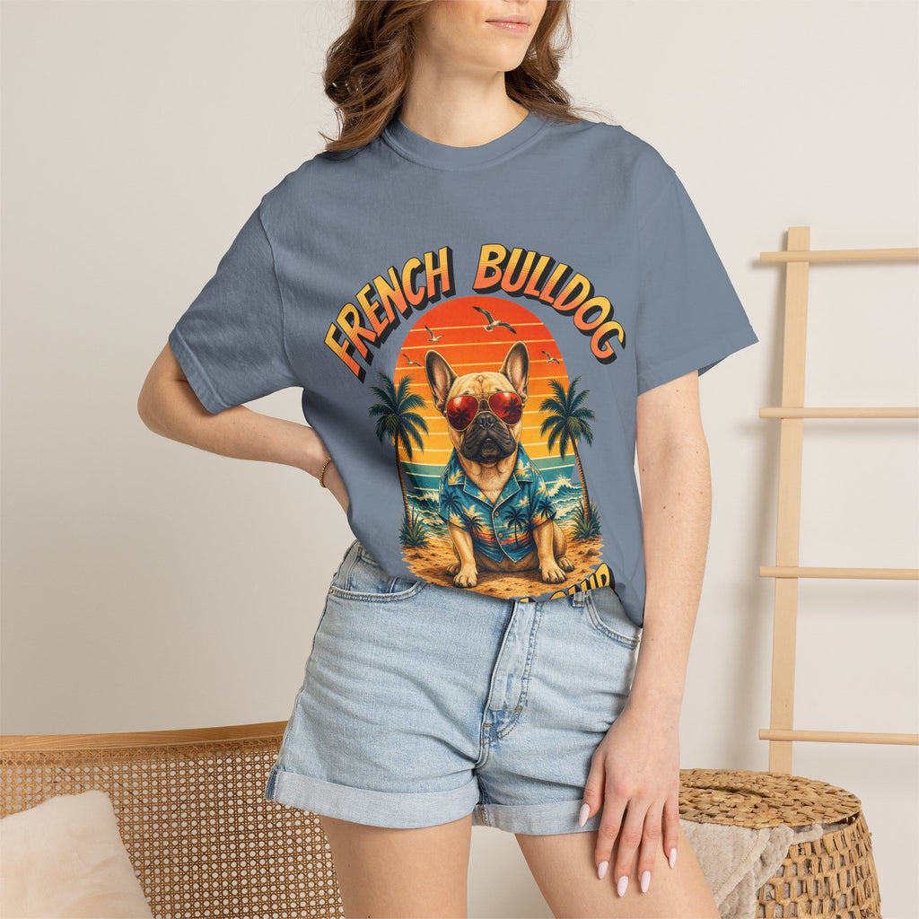 French Bulldog Beach Club T-Shirt — Retro Tropical Dog Tee
