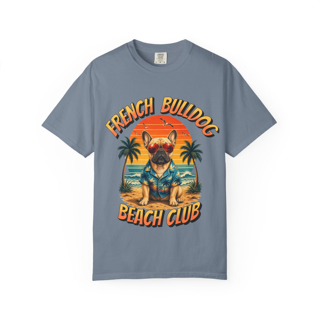 French Bulldog Beach Club T-Shirt — Retro Tropical Dog Tee