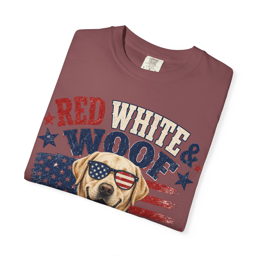 Red White & Woof America 250 Dog Patriotic T-Shirt | Flag Puppy Tee