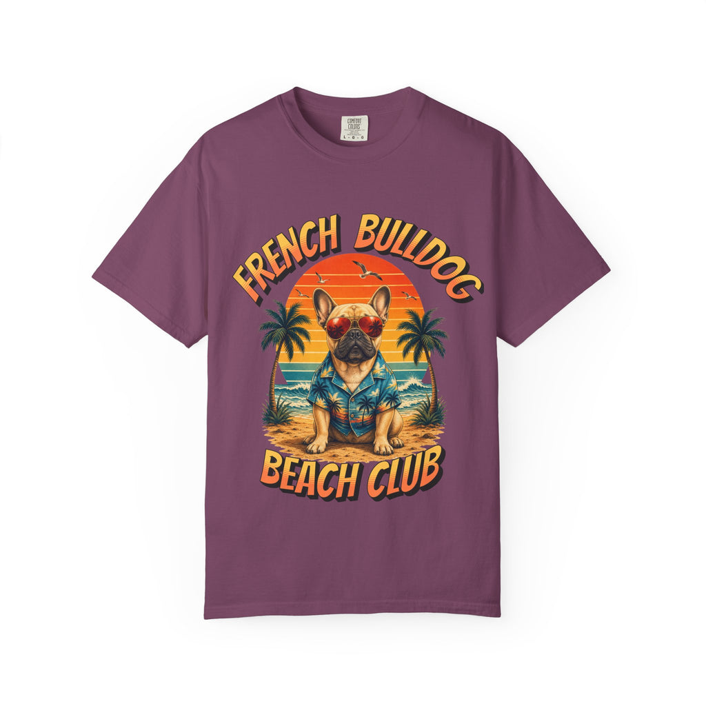 French Bulldog Beach Club T-Shirt — Retro Tropical Dog Tee