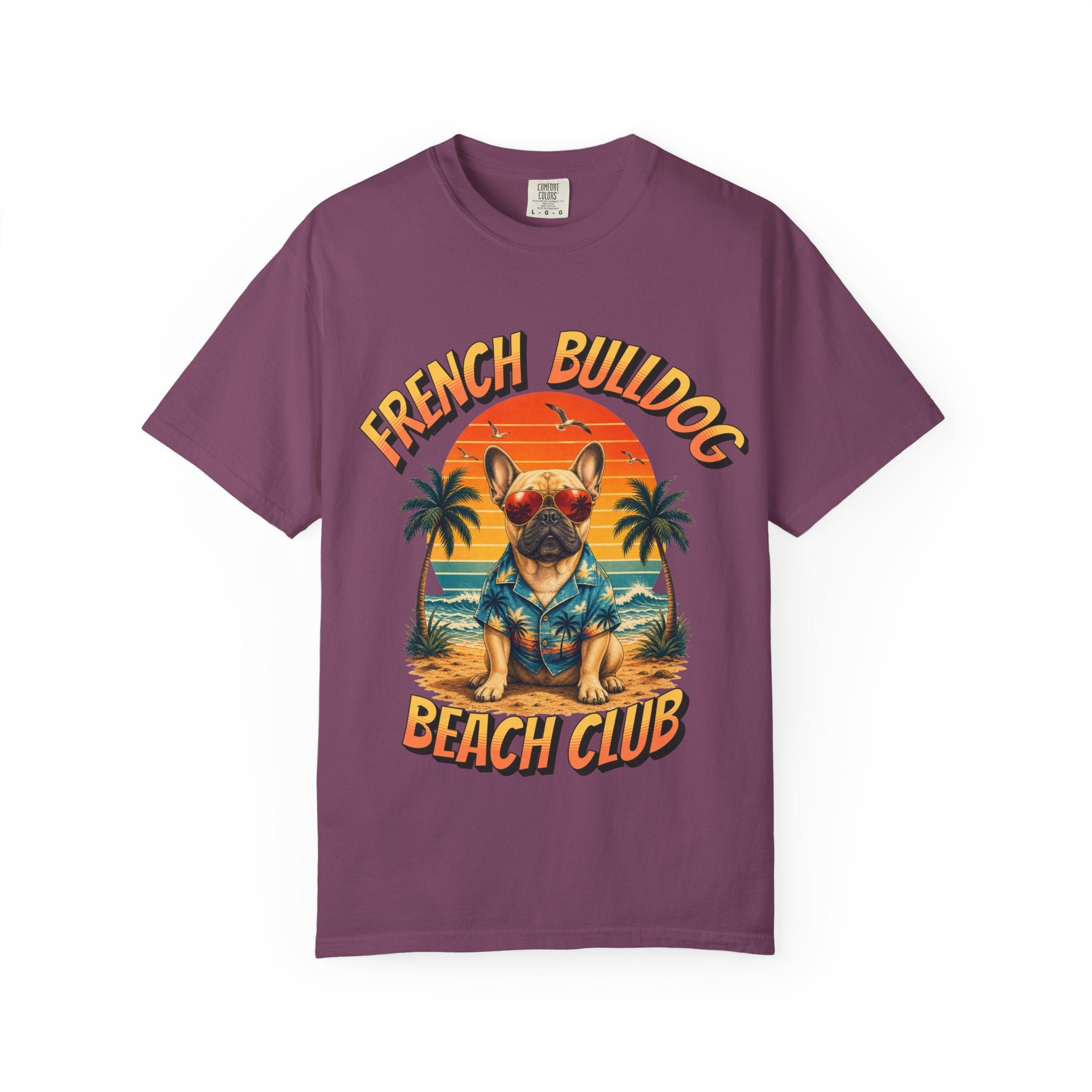 French Bulldog Beach Club T-Shirt — Retro Tropical Dog Tee