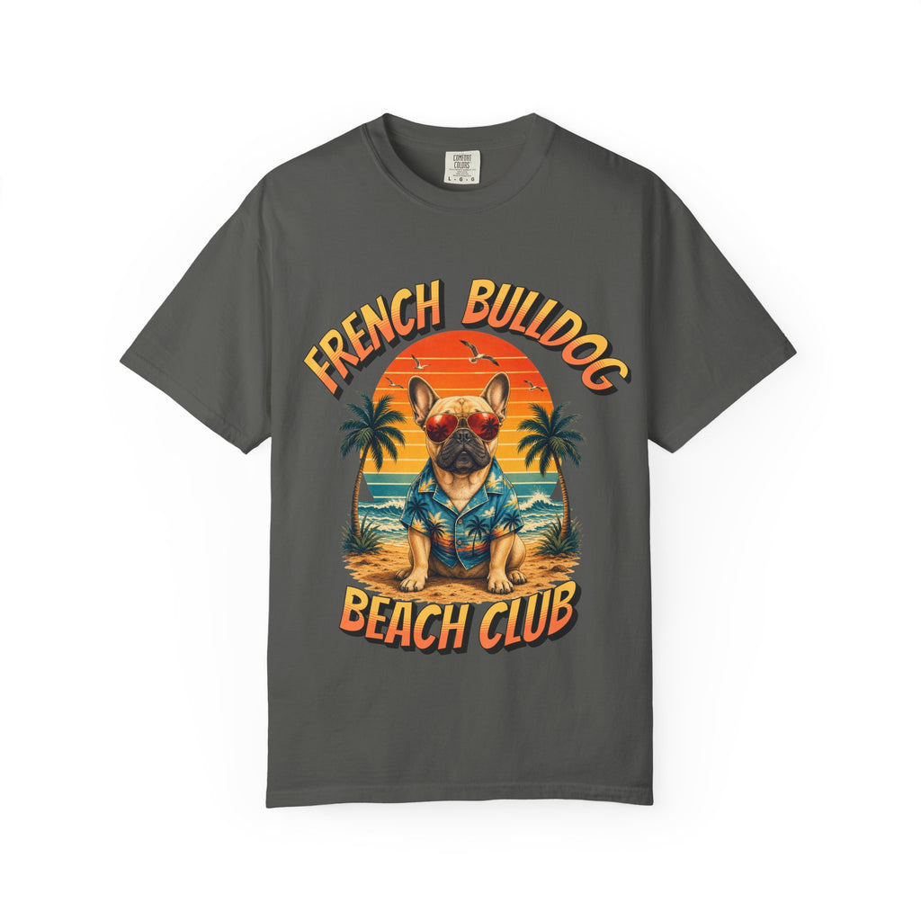 French Bulldog Beach Club T-Shirt — Retro Tropical Dog Tee