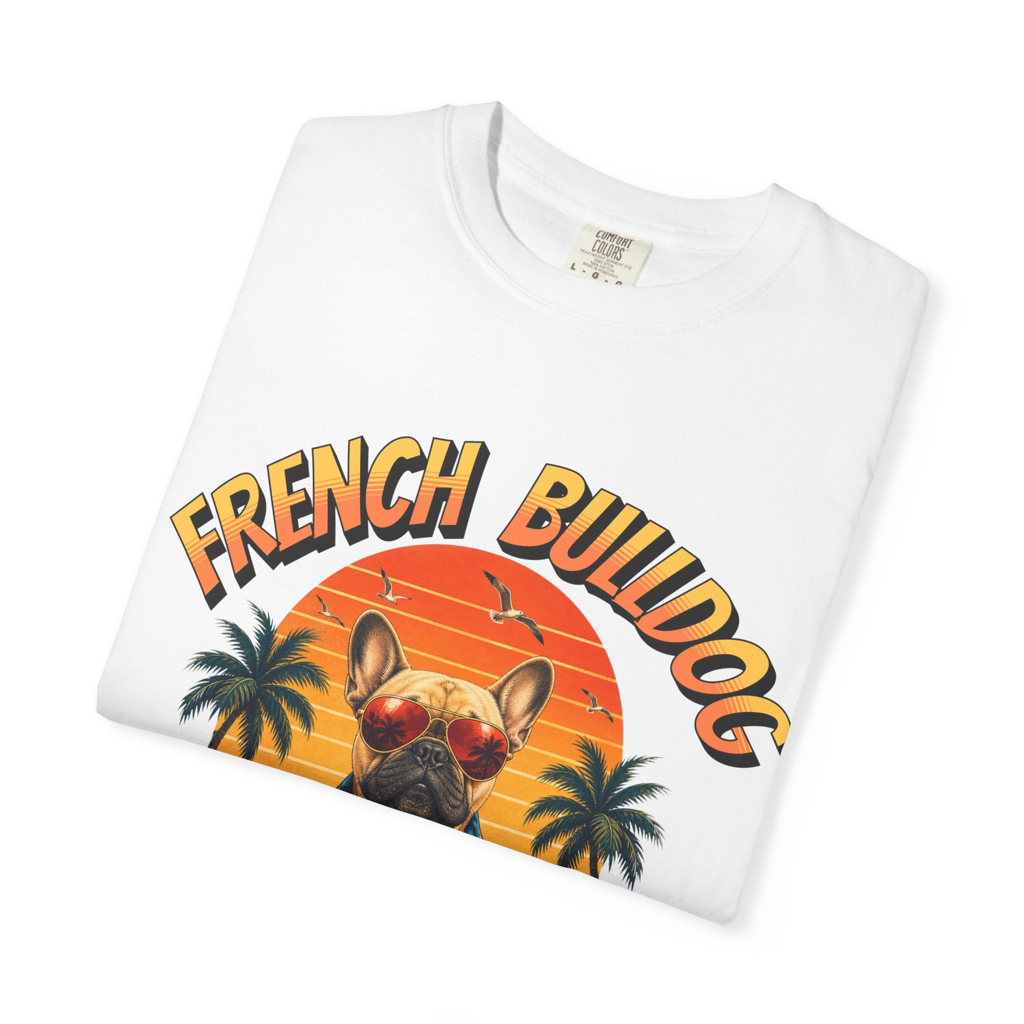 French Bulldog Beach Club T-Shirt — Retro Tropical Dog Tee