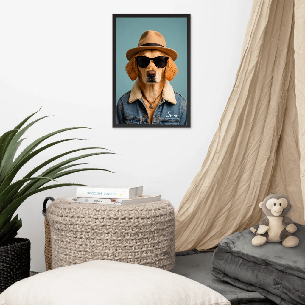 Custom Pet Portrait Framed Poster – Personalized Dog & Cat Costume Art