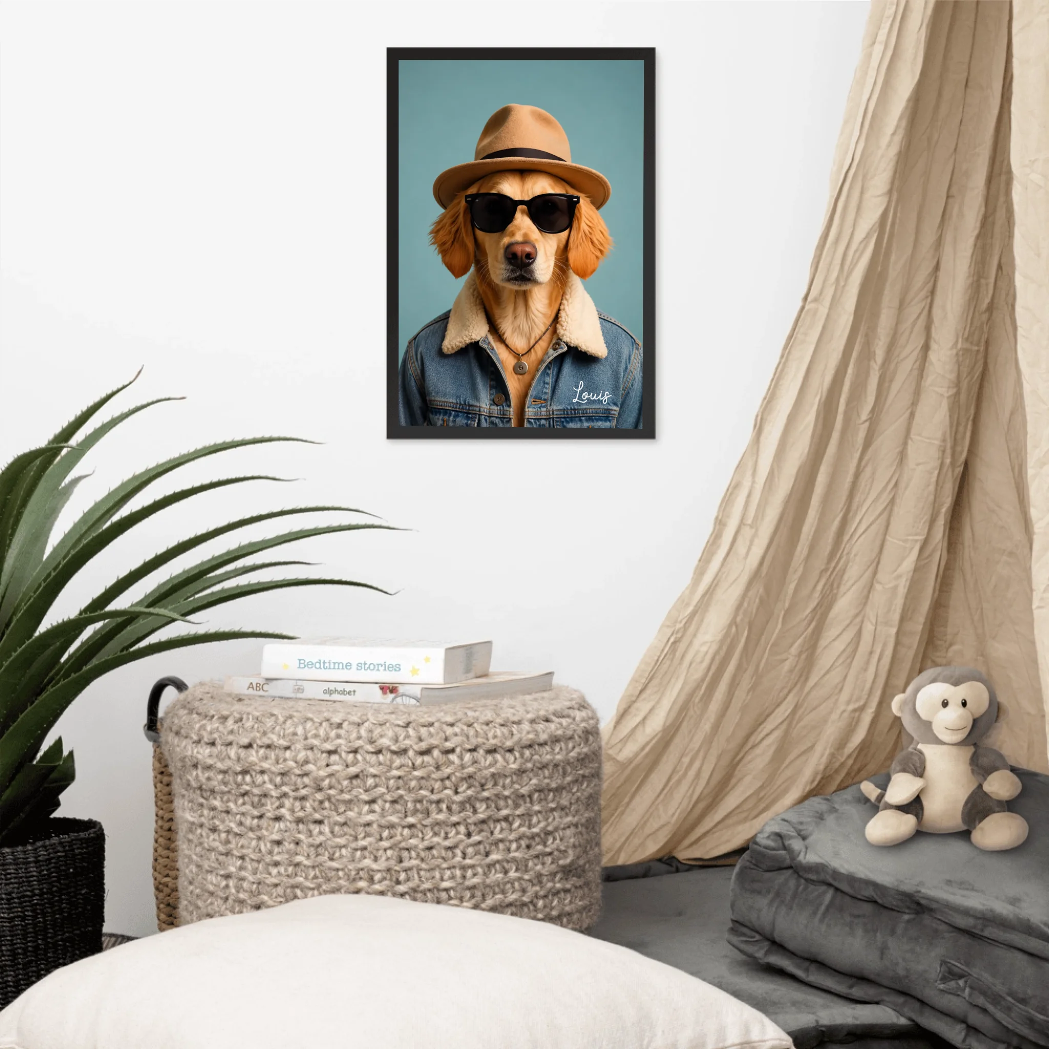 Custom Pet Portrait Framed Poster – Personalized Dog & Cat Costume Art