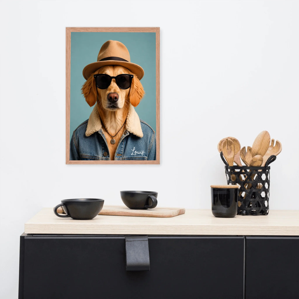 Custom Pet Portrait Framed Poster – Personalized Dog & Cat Costume Art