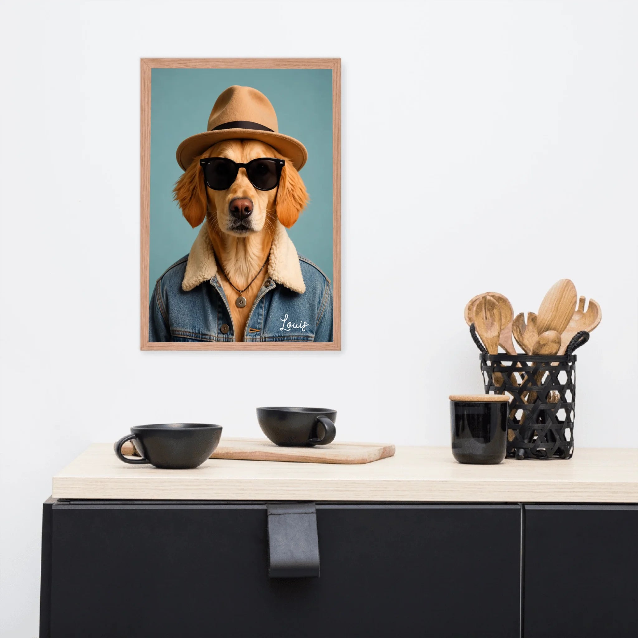 Custom Pet Portrait Framed Poster – Personalized Dog & Cat Costume Art