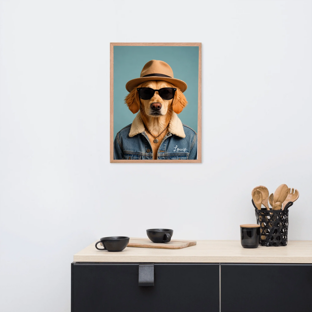Custom Pet Portrait Framed Poster – Personalized Dog & Cat Costume Art
