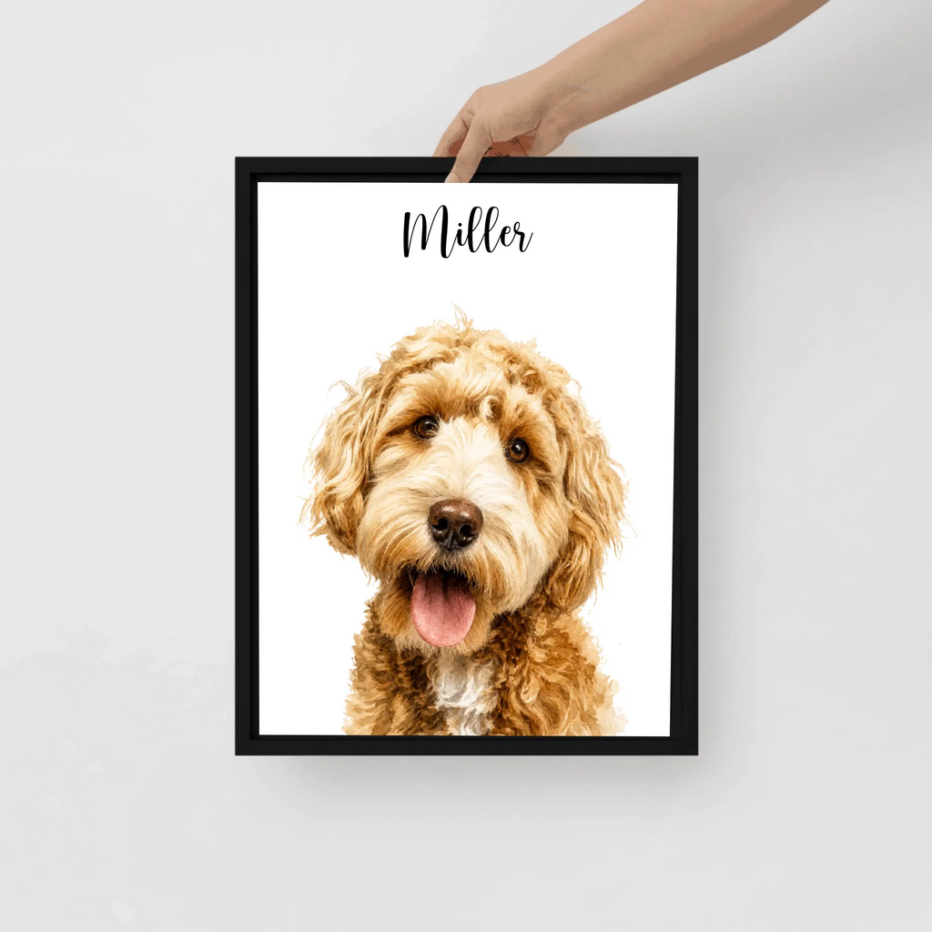 Custom Watercolor Pet Portrait – Framed Poster Print from Photo