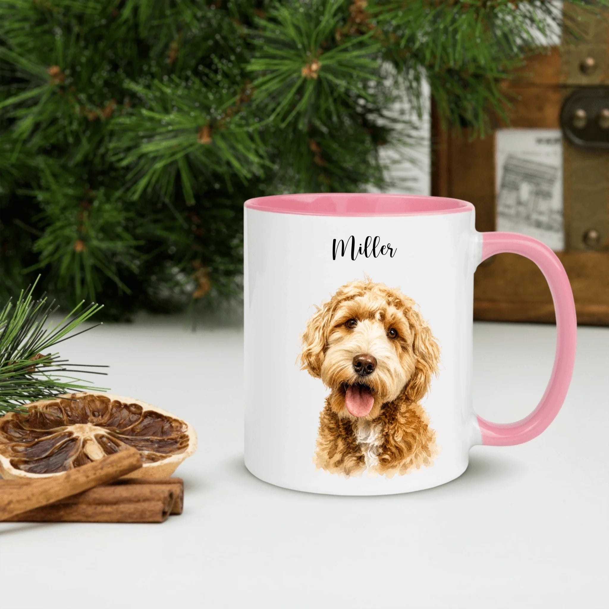 Custom Pet Portrait Watercolor Mug – Personalized Color Inside Ceramic
