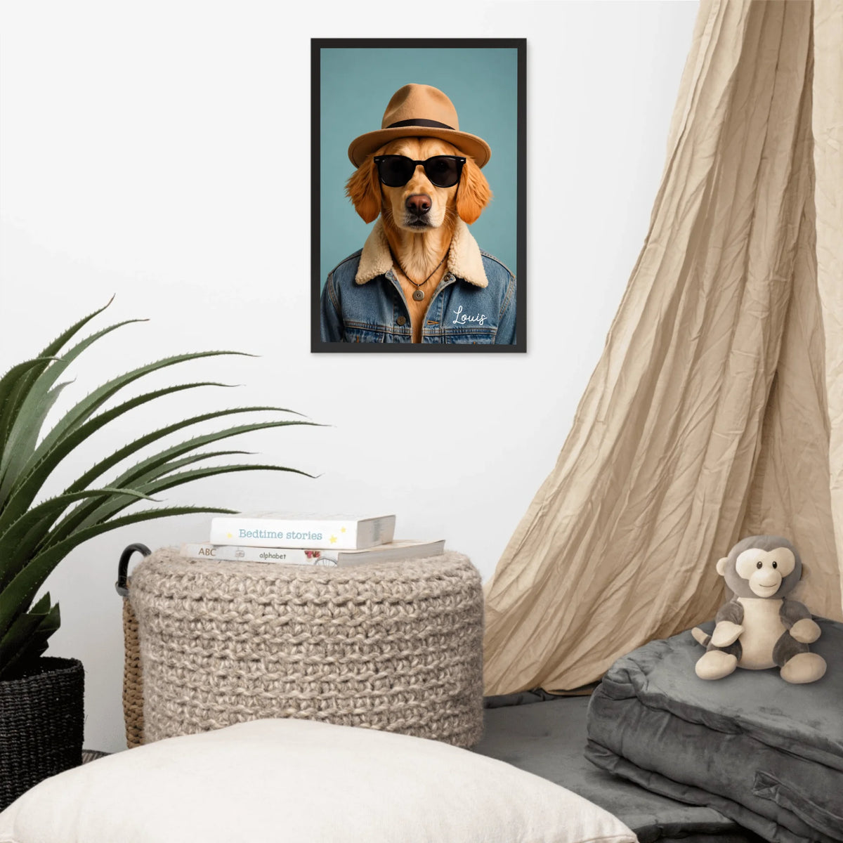 Custom Pet Portrait Framed Poster – Personalized Dog & Cat Costume Art