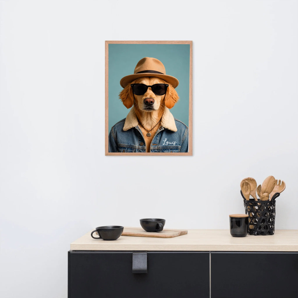 Custom Pet Portrait Framed Poster – Personalized Dog & Cat Costume Art