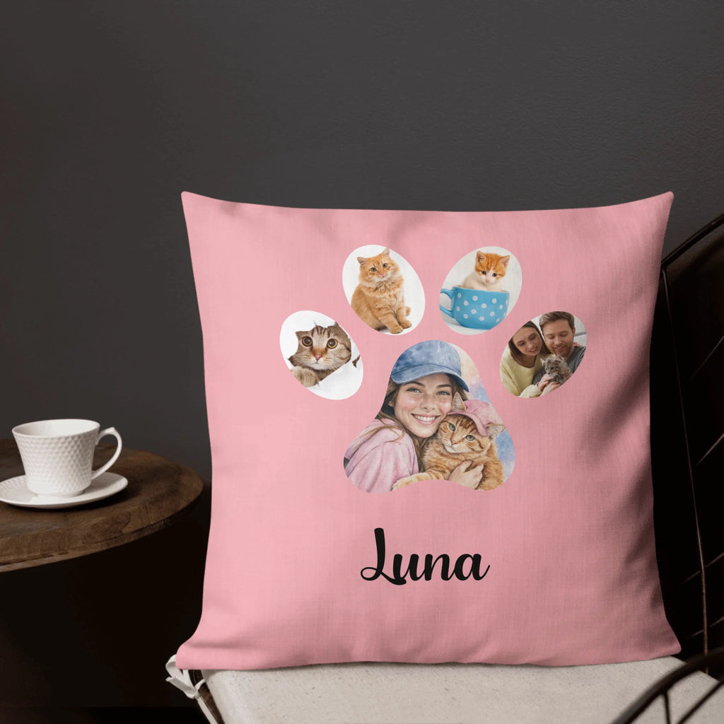 Pink personalized pet photo collage pillow