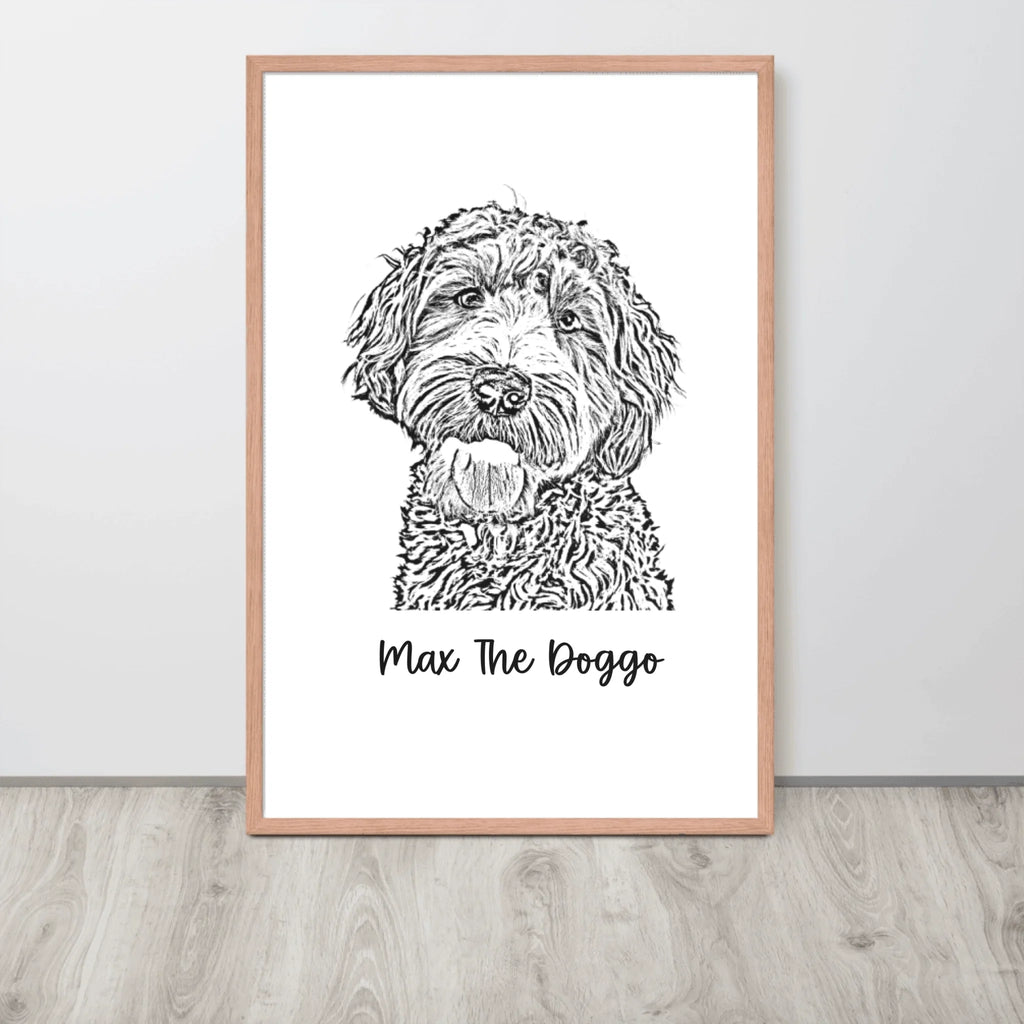 Custom Photo Dog,Cat Pencil Sketch Portrait  - Personalized Framed Poster