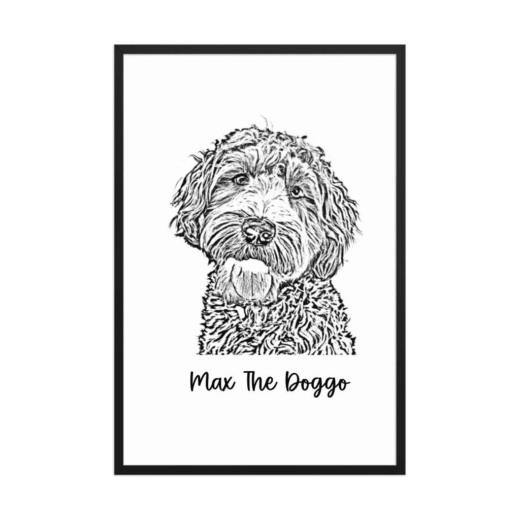 Custom Photo Dog,Cat Pencil Sketch Portrait  - Personalized Framed Poster