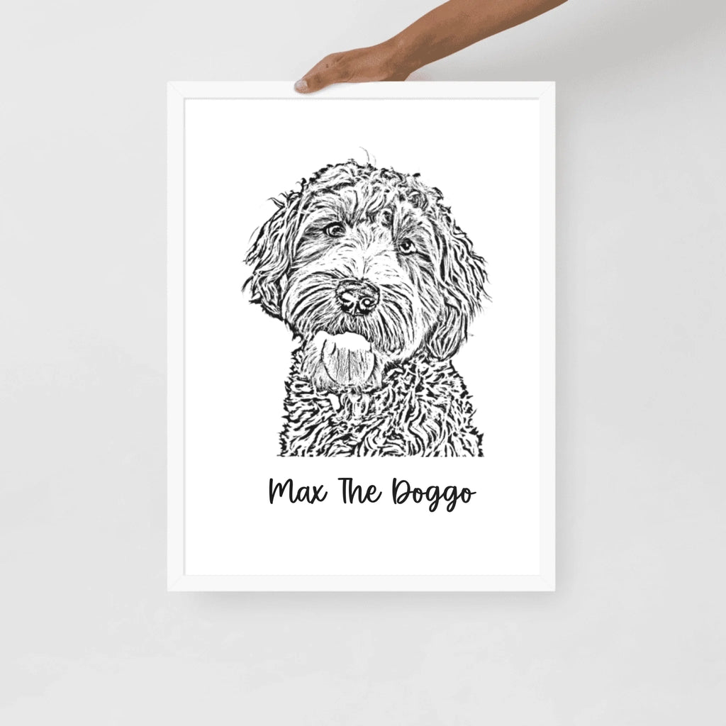 Custom Photo Dog,Cat Pencil Sketch Portrait  - Personalized Framed Poster