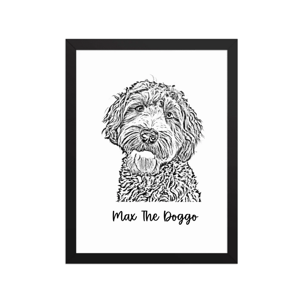 Custom Photo Dog,Cat Pencil Sketch Portrait  - Personalized Framed Poster