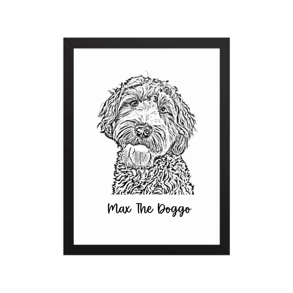 Custom Photo Dog,Cat Pencil Sketch Portrait  - Personalized Framed Poster