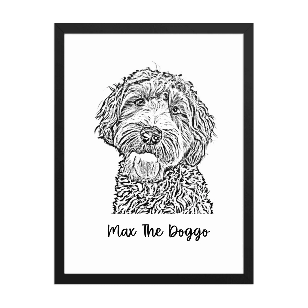 Custom Photo Dog,Cat Pencil Sketch Portrait  - Personalized Framed Poster