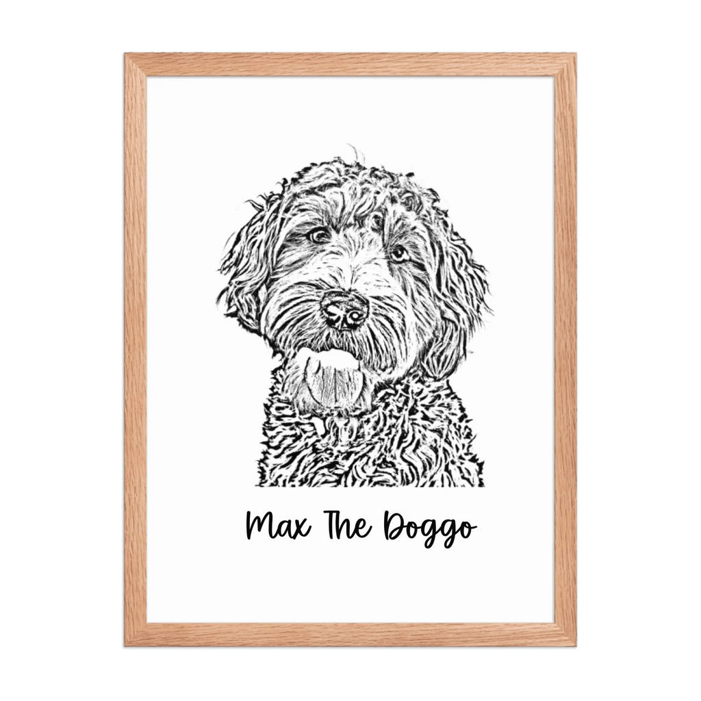 Custom Photo Dog,Cat Pencil Sketch Portrait  - Personalized Framed Poster