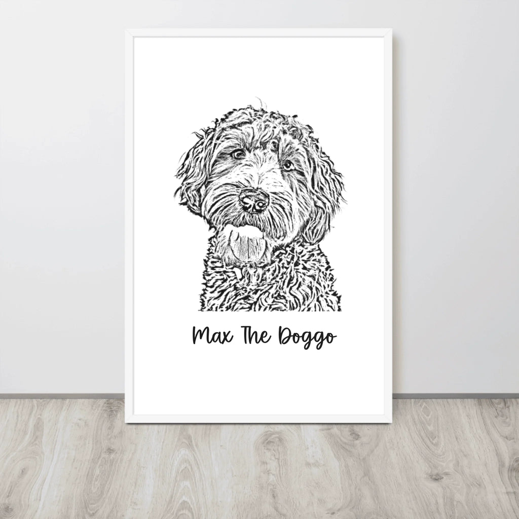 Custom Photo Dog,Cat Pencil Sketch Portrait  - Personalized Framed Poster
