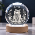 Milo cat memorial crystal globe with white LED light