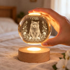 Milo floral crystal globe held above its wooden LED base
