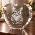 Engraved cat crystal heart without LED base