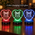 Red, green and blue LED illumination on the engraved Cooper crystal heart