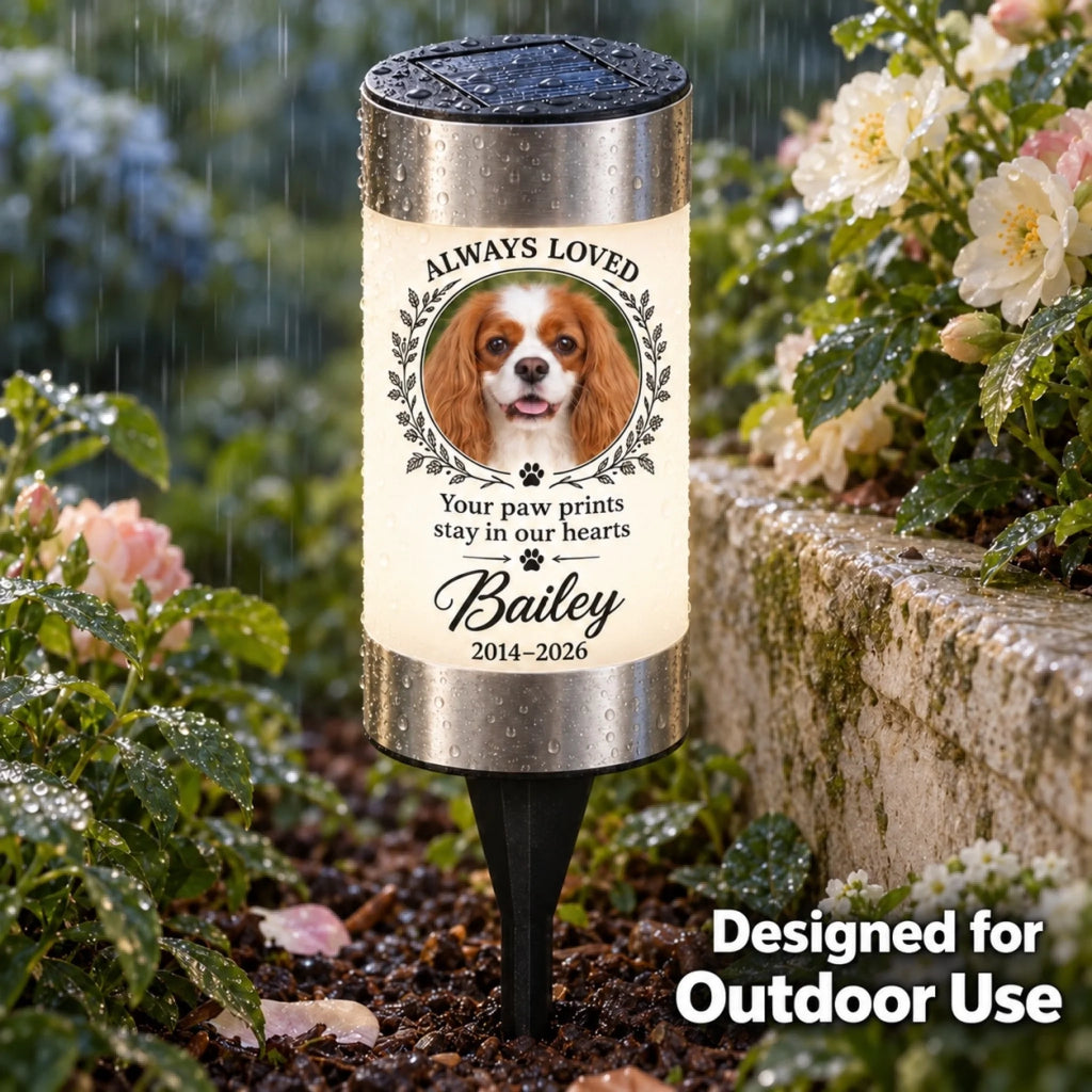 Personalized pet memorial solar light designed for outdoor use