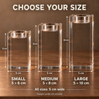 Clean crystal candle holder size guide — 5×6, 5×8 and 5×10 cm