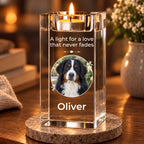 Live personalized crystal candle holder — warm closeup