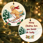 Square view of personalized ornament: front upper left and back lower right