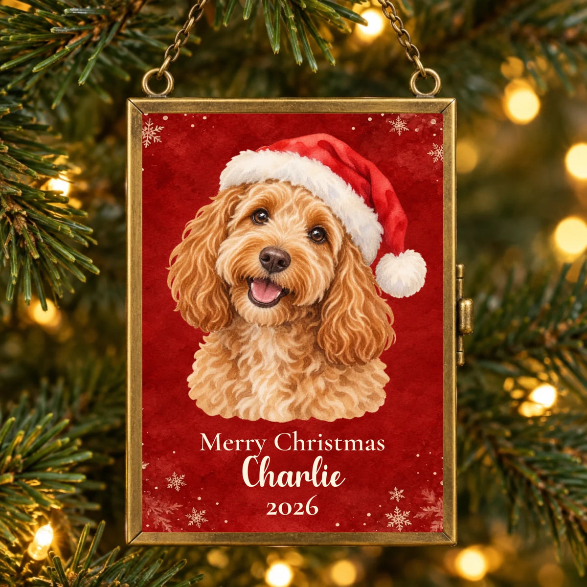 Personalized vintage brass vertical rectangle pet watercolor frame ornament