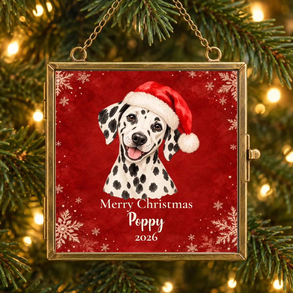 Personalized vintage brass square pet watercolor frame ornament