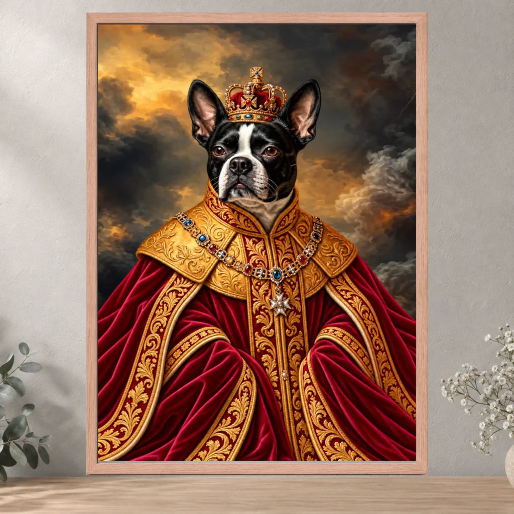 The King custom pet portrait — Red Oak framed poster
