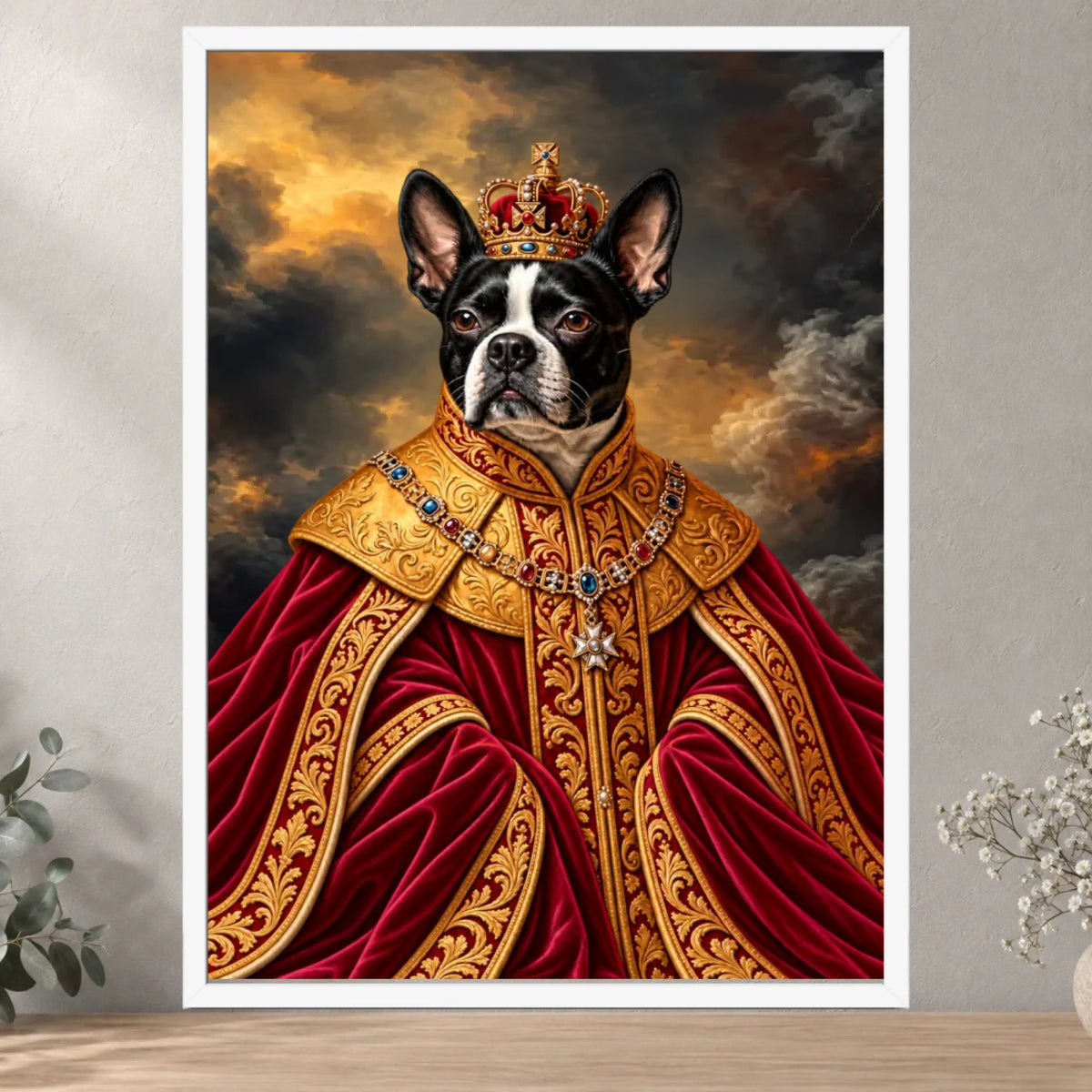 The King custom pet portrait — White framed poster