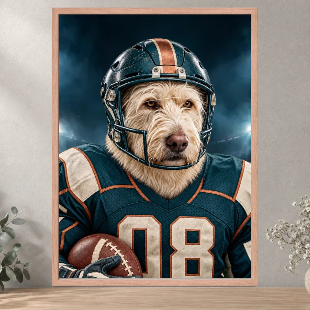 The Football Player — Red Oak Framed Poster