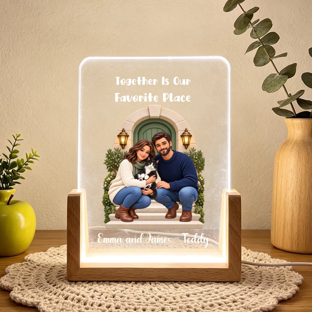 White light — live personalized acrylic night light, Natural Wood