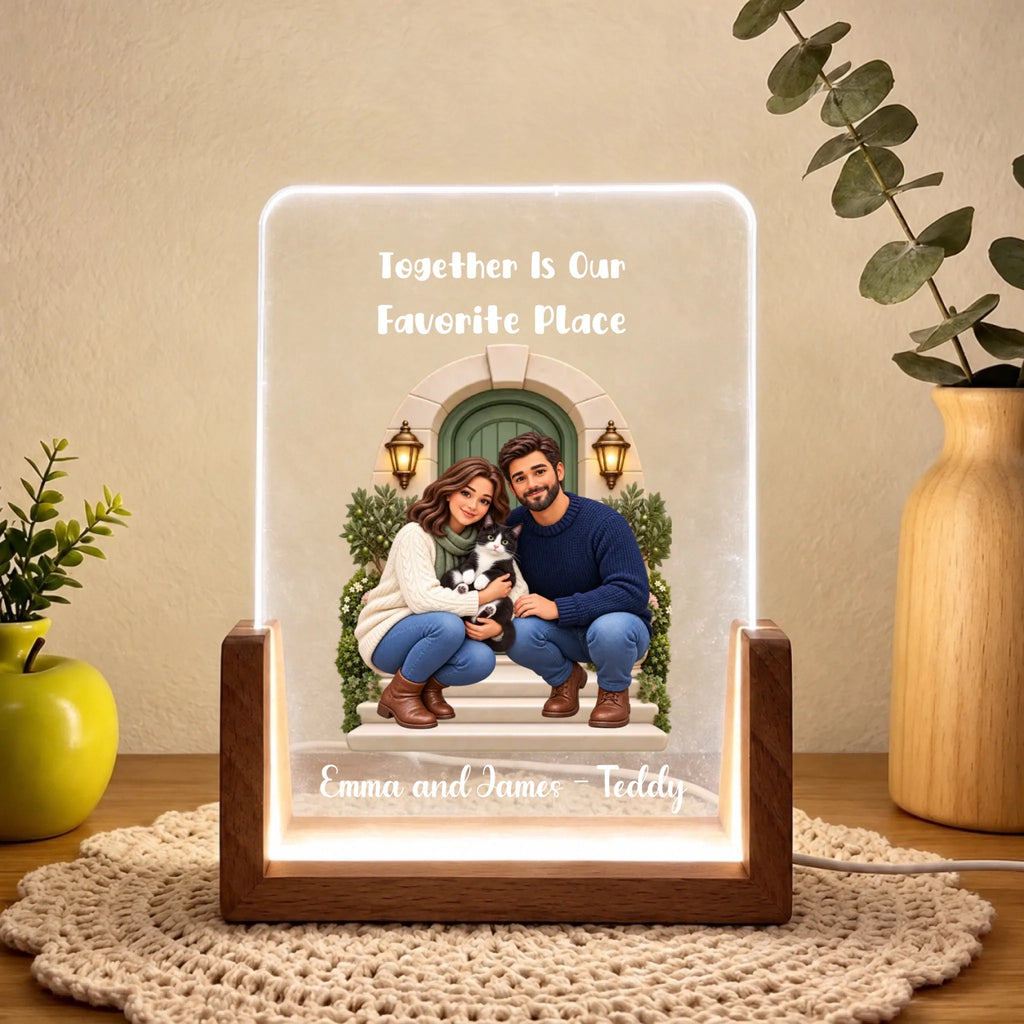 White light — live personalized acrylic night light, Walnut