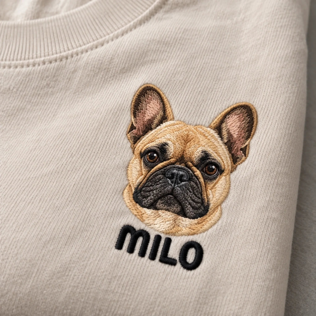 Examples of color pet portraits on five T-shirt colors