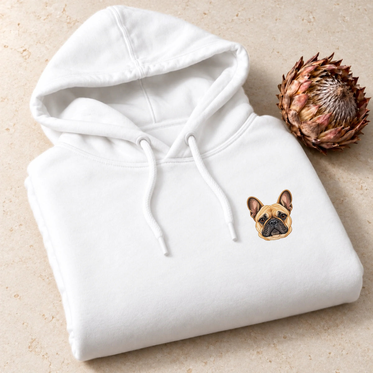 Folded hoodie with drawstrings — large view and soft shadows