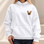 Woman wearing hoodie — live personalized pet design