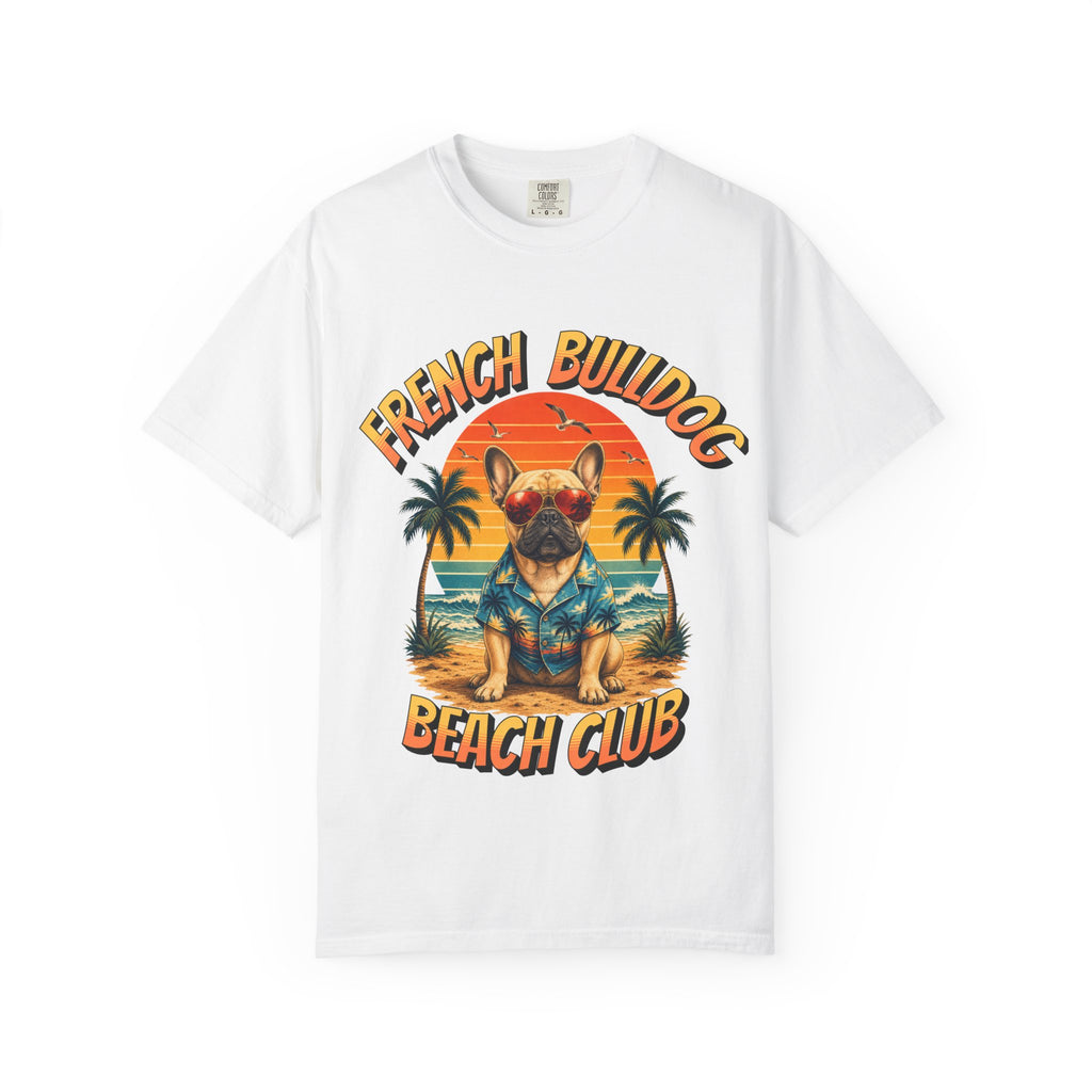 French Bulldog Beach Club T-Shirt — Retro Tropical Dog Tee