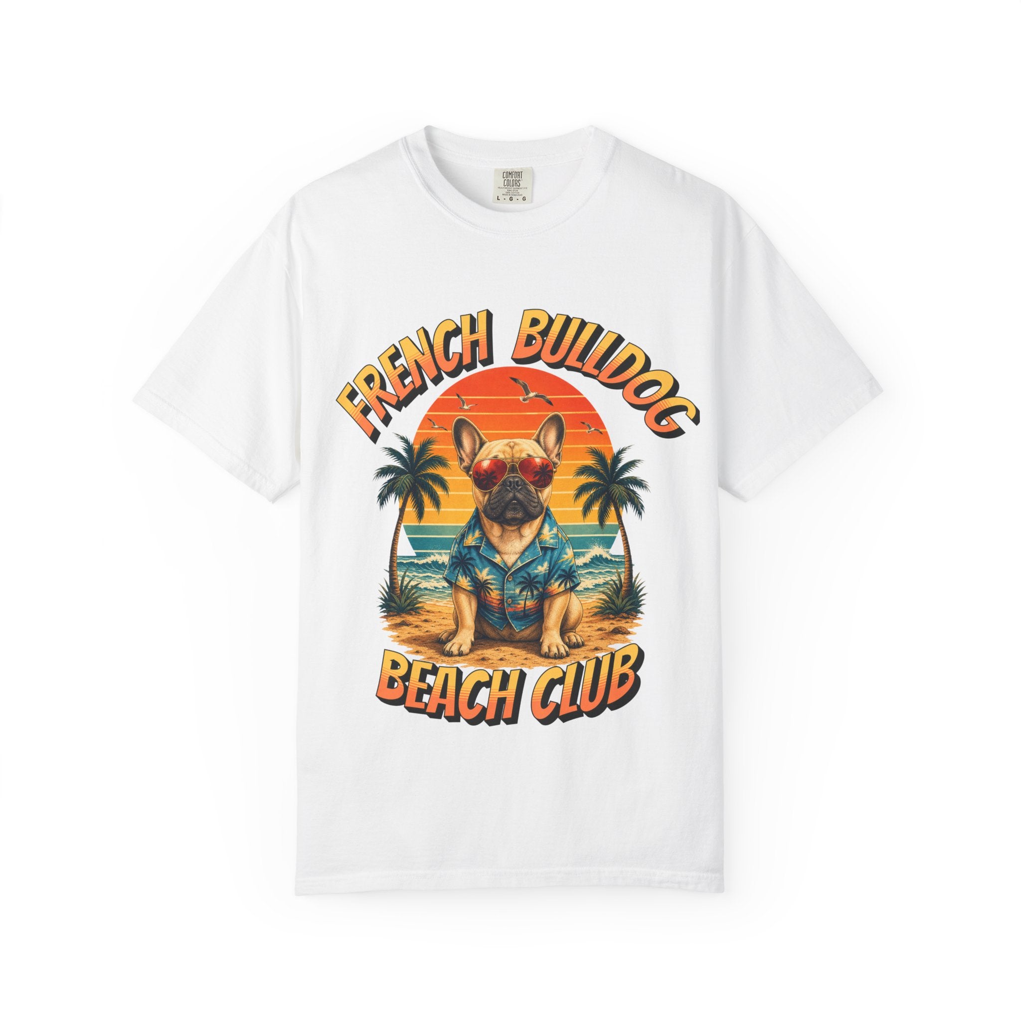 French Bulldog Beach Club T-Shirt — Retro Tropical Dog Tee