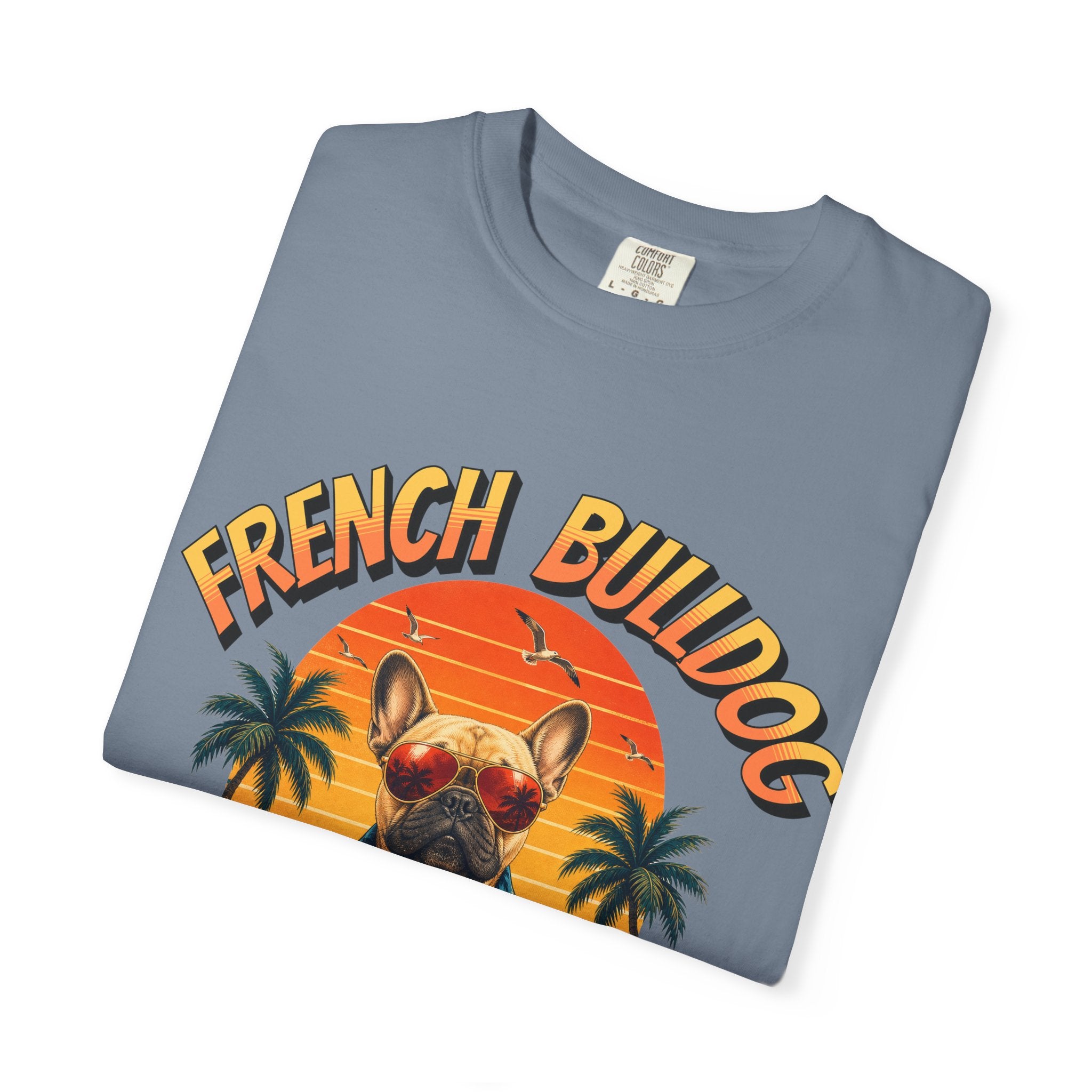 French Bulldog Beach Club T-Shirt — Retro Tropical Dog Tee