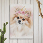 Pomeranian watercolor canvas print size comparison: 8x10, 12x16, 18x24, 24x36 inches