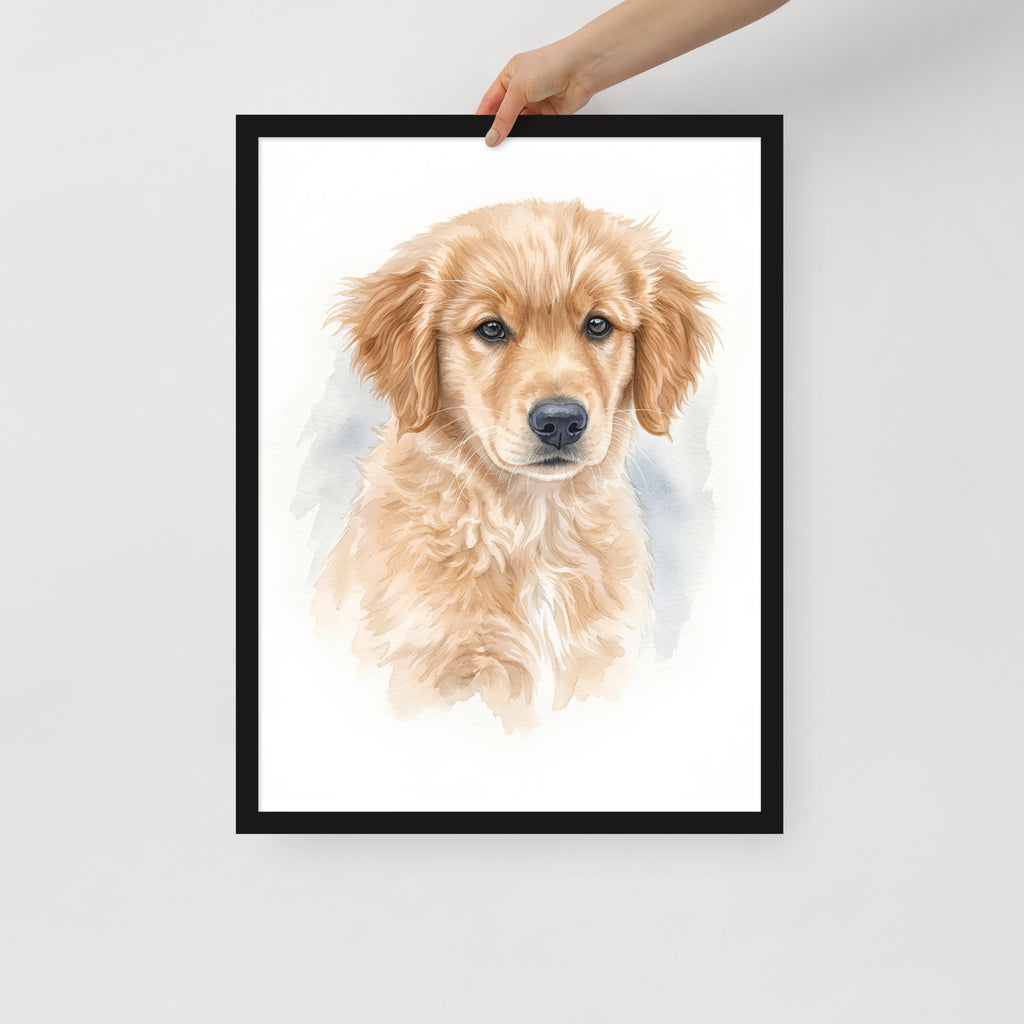 Framed watercolor pet portrait poster, black frame 18x24 – pet lover gift