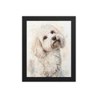 Framed watercolor dog portrait in black frame — artist pet portrait from photo 8x10