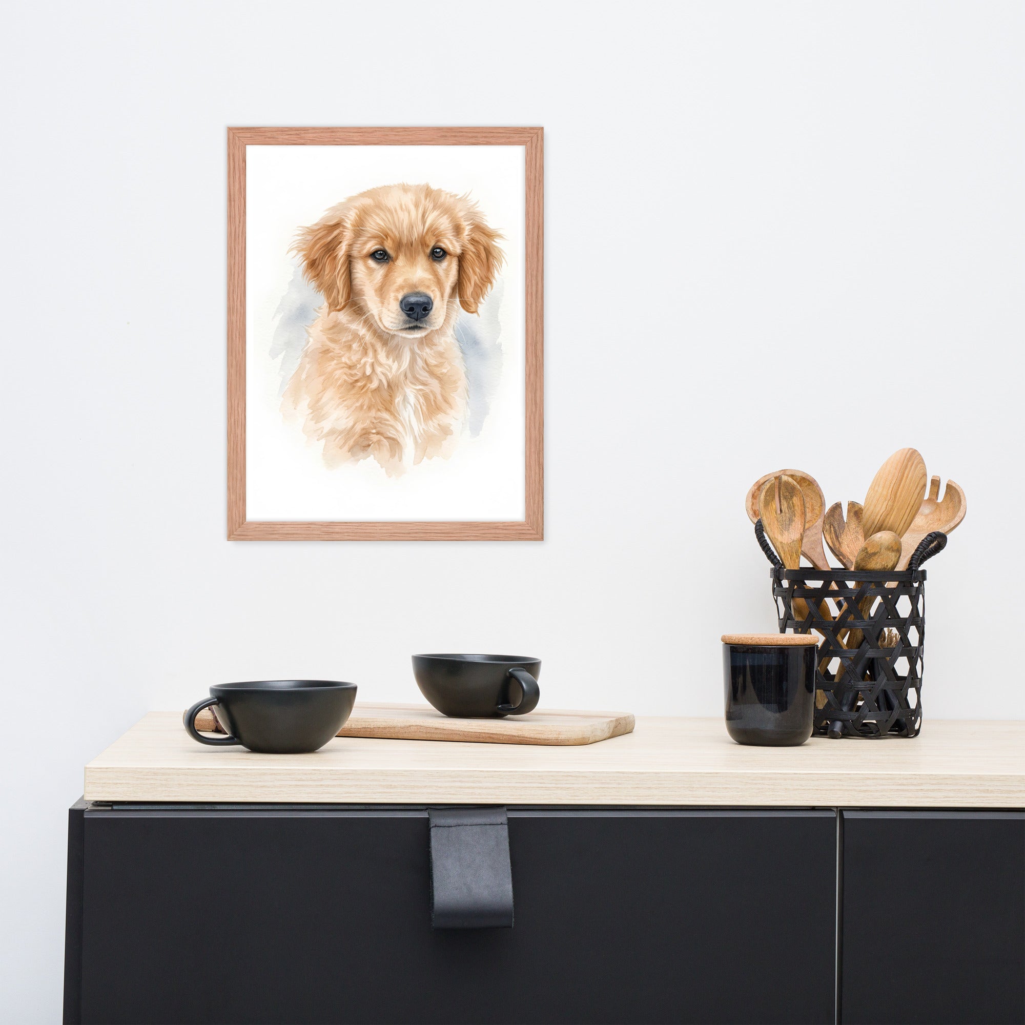 Custom dog portrait framed poster, red oak frame 12x16 – PetArtHaus